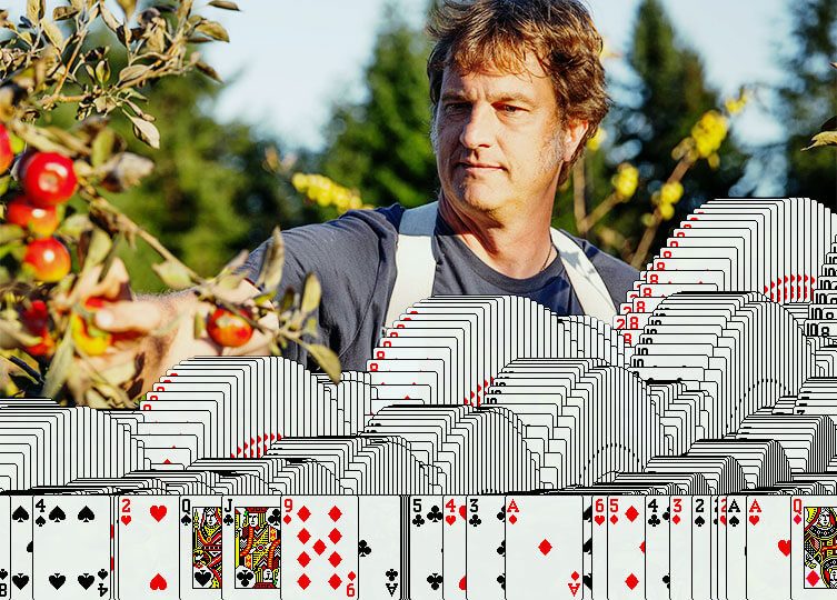 Wes Cherry, the developer of the first Microsoft Klondike Solitaire game, working on his apple farm